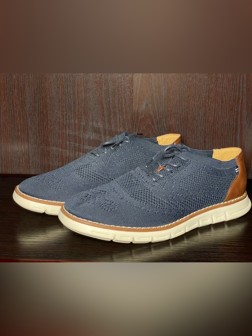 Nautica Men's Knit Casual Lace-Up Shoes - Navy Blue with Brown Trim (Size: 10)